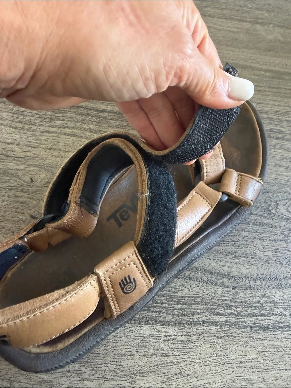 Teva Men's Tan Leather Strap Sandals with Black Sole